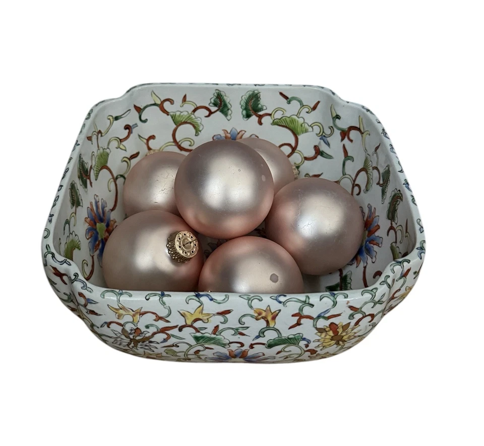 Cuenco de porcelana chino vintage pintado a mano Famille rosa floral patas cuadradas Foto 2 de 4