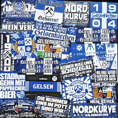 100 x Schalke Aufkleber inspiriert von Fahne Flagge Sticker Gelsenkirchen 04