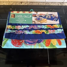 NWT The Pioneer Woman Celia Ruffle Floral Blue Reversible 54" Table Runner