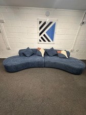 Modern Margot Curved 4-Seater Sofa in Blue Boucle Fabric - RRP £639 - Excellent
