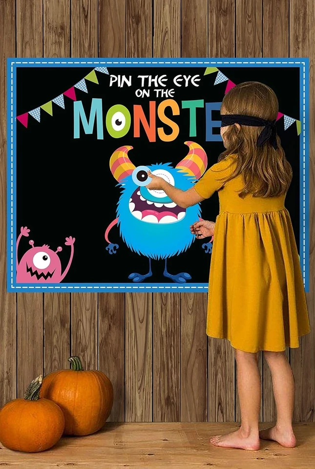 Póster de papel del juego Pin The Eye On The Monster para actividades divertidas de Halloween Foto 4 de 4
