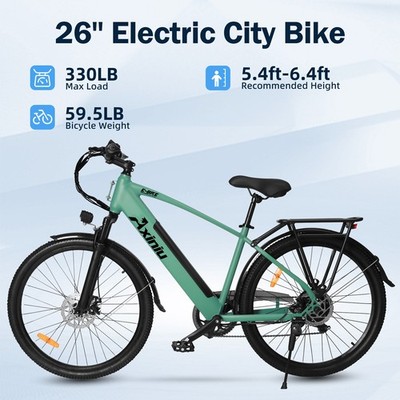 Axiniu 750W Ebike 26'' Electric Bike Bicycle For Adults Commuter City E-bike