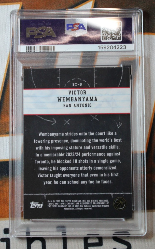 2024 Topps Chrome Victor Wembanyama Show & Tell Pink Basketball Ref #ST-9 PSA 10 view 2
