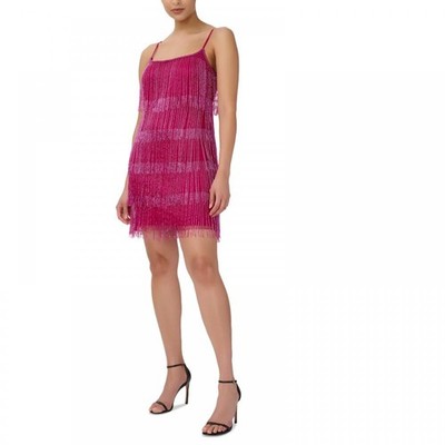 Adrianna Papell Women's Short Shift Dress Straps Solid Sleeveless  Beaded A2585
