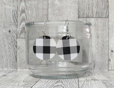 Buffalo Plaid Earrings - Wood Circles