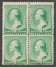 US Sc# 213 *MINT NO GUM { 2c WASHINGTON BLOCK } NICE AMERICAN BANK NOTE OF 1887