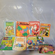 Lot of 9 Vintage Sticker Activity Books 1966 1999 Disney Landoll's Stencils