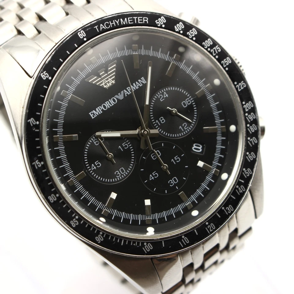 EMPORIO ARMANI AR5988 Mens Chronograph Quartz Watch Stainless Steel Black Silver - Image 2 of 4