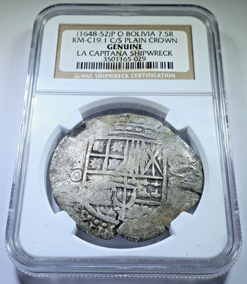 NGC La Capitana Shipwreck 1648-52 Countermark Spanish Bolivia 8