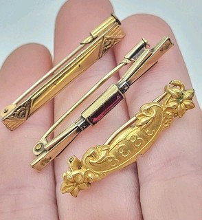 Lot 3 Anciennes Broches Barettes Plaqué Or Bébé Art Deco Fix Oria Bijoux Ancien