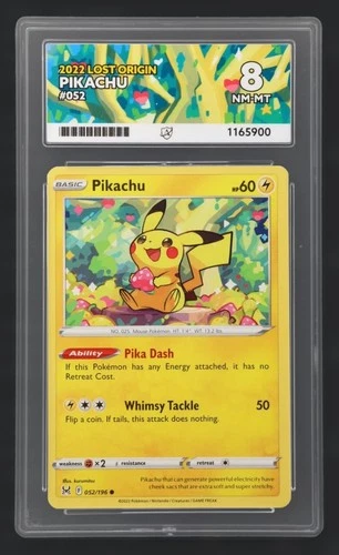Pikachu 052/196 Lost Origin 2022 English Pokémon TCG Ace Grading 8