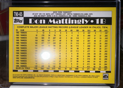 2025 Topps Series 1 #T90-65 Don Mattingly 35th Anniversary Insert