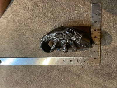 Japanese Wooden Netsuke Koi Sennunsigned