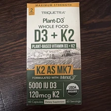 Triquetra Plant D3 K2 MK7 5000 IU D3 Whole Good Vegan Organic 60 capsules 09/27