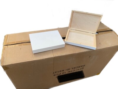 55 x Unbehandelte Weiße Schatulle Boxe Geschenkboxe 21x17x4 cm Holz Restposten