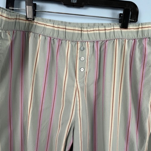 Open Edit L Wide Leg Pants Elastic Waist Drawstring Teal Green Striped Comfort - Picture 2 of 12