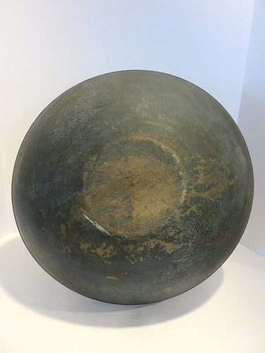 IMPRESSIVE 15 1/2" ANTIQUE DOUGH OR CHOPPING BOWL IN ORIGINAL BLUE PAINT AAFA