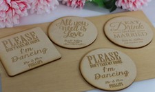 WEDDING COASTERS WOODEN TIMBER ROUND SQUARE PERSONALISED LASER ENGRAVED
