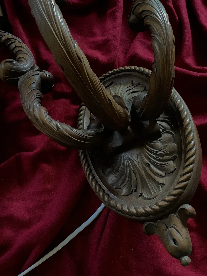 Walnut Lamp Wood Antique German Frankfurt Black Forest Handcarved Marked Perzina - Image 2 of 4