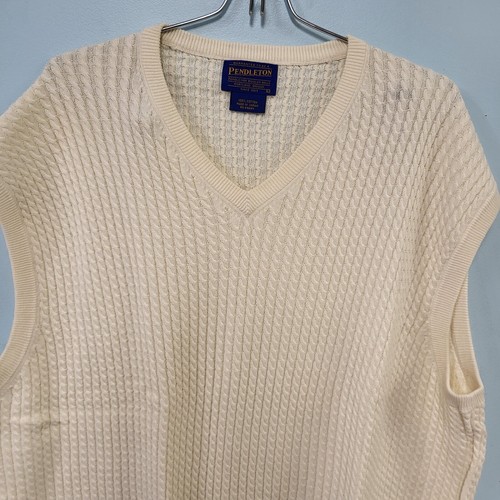 Pendleton Mens Jumper Sweater Vest Sz L Ivory Cable Knit Golf Party Formal Outer - Picture 3 of 6