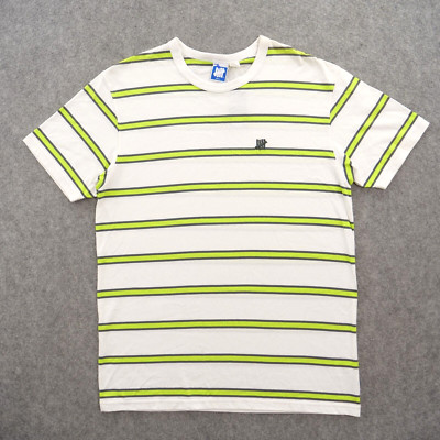 Undefeated Shirt Mens Small White Green Crew Short Sleeve Striped Logo New