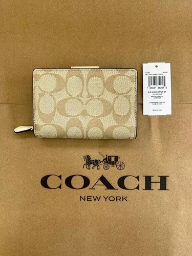 COACH Medium Corner Zip Wallet In Signature Canvas Light Khaki Chalk C0082 - Picture 4 of 4