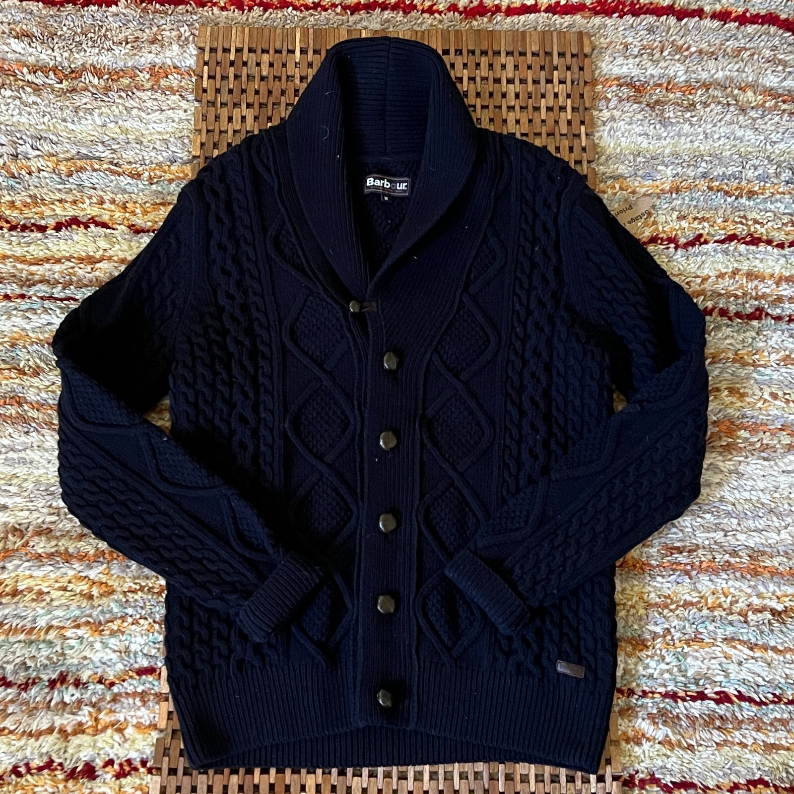 Barbour Wool Cable Knit Fisherman Sweater Jacket Grey Size M