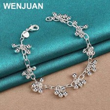 925 Sterling Silver Beaded Bracelet for Women - Dainty Chain Charm Jewelry Gift