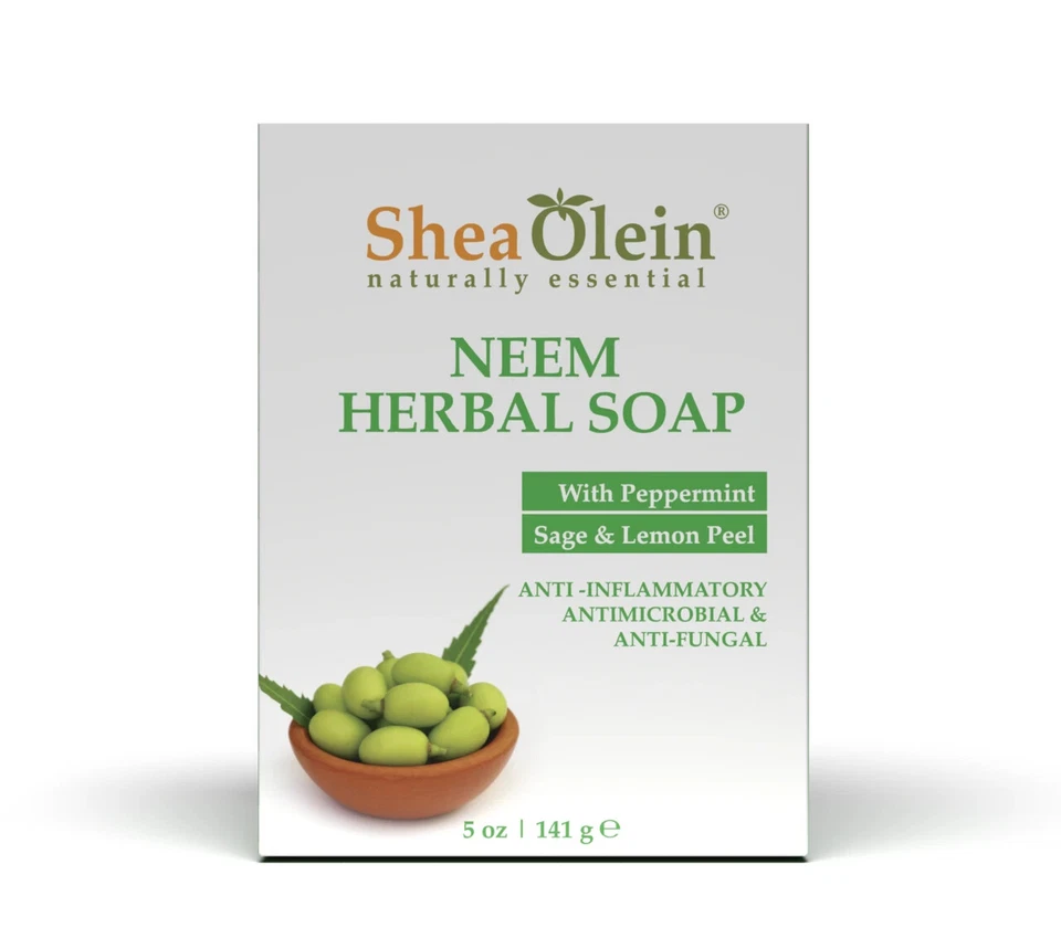 Jabón de hierbas de neem de aceite de karité con menta, salvia y cáscara de limón, paquete de 6 Foto 2 de 3