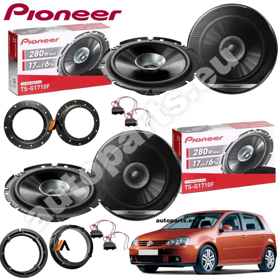 Set 4 Haut Parleur Pioneer avant et Arrière pour Volkswagen Golf 5 (V) Dual Cône - Photo 1/4