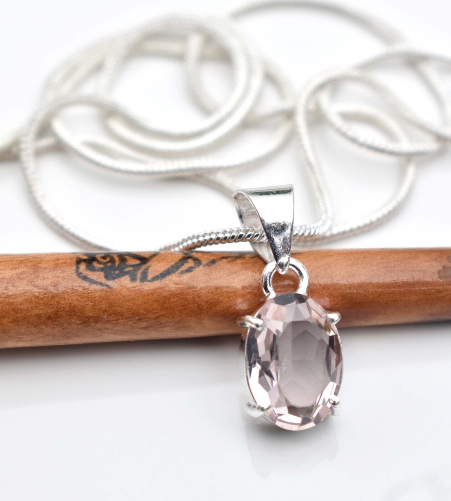 Morganite 925 Sterling Silver Gemstone Handmade Unique Gift Women Necklace-18