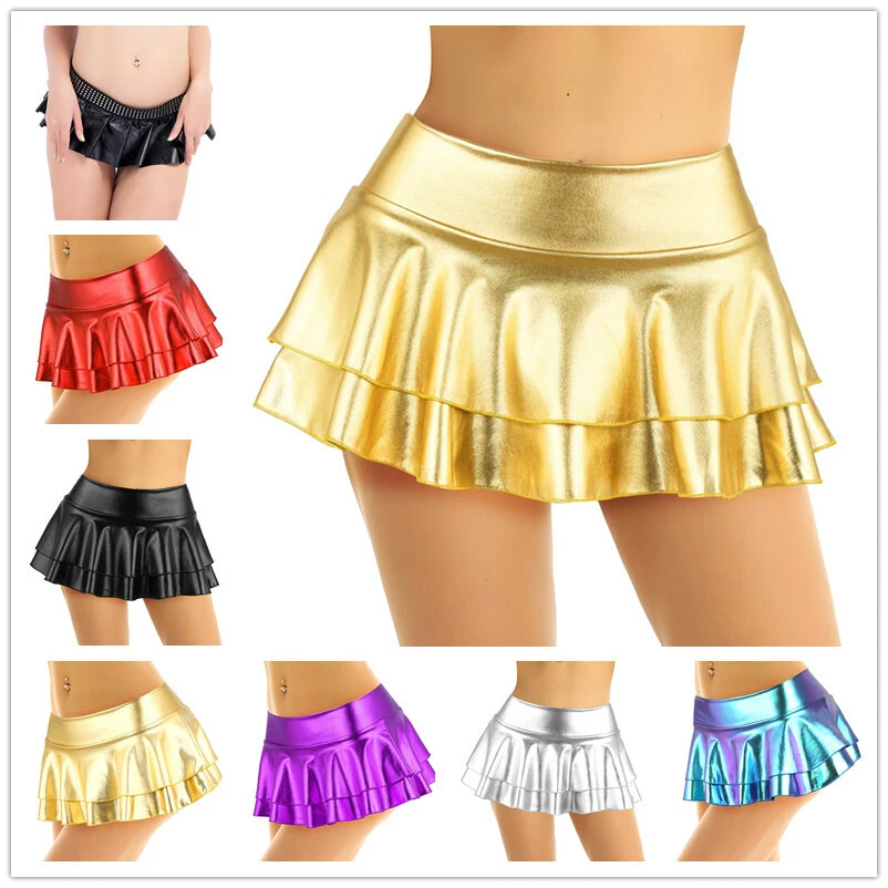 Sexy Women Shiny Metallic Micro Mini Skirt Disco Dance Party Short