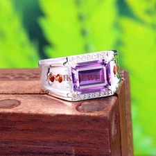 Natural Amethyst & Citrine Gemstone with 925 Sterling Silver Ring for Men's 5253