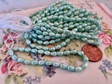 Vintage Czech 4 x 6mm Light Aqua Pearl Glass Drop Shape Beads 25