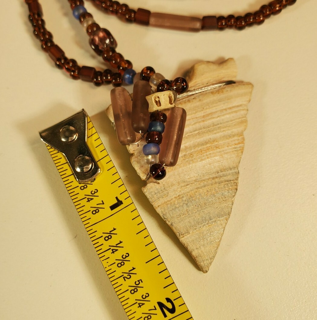 Hand Crafted Beaded Arrowhead Shell Necklace Purp… - image 5