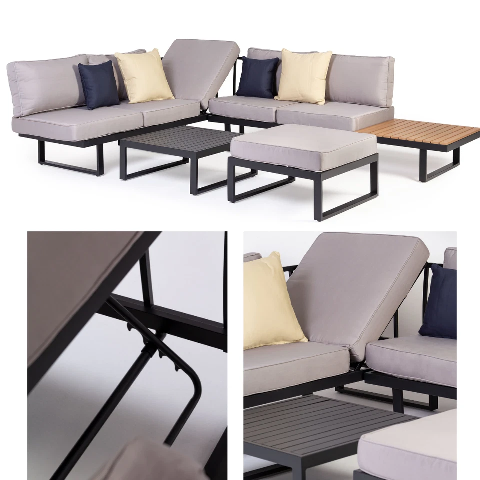 Gartenmöbel Set Alu Lounge Loungemöbel Sitzgruppen Aluminium Garten Outdoor Grau - Bild 3 von 4