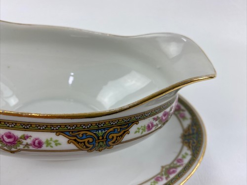 Antique JEAN BOYER J B LIMOGES FRANCE Gravy Boat Pink Purple Roses Blue Stamp - Picture 6 of 8