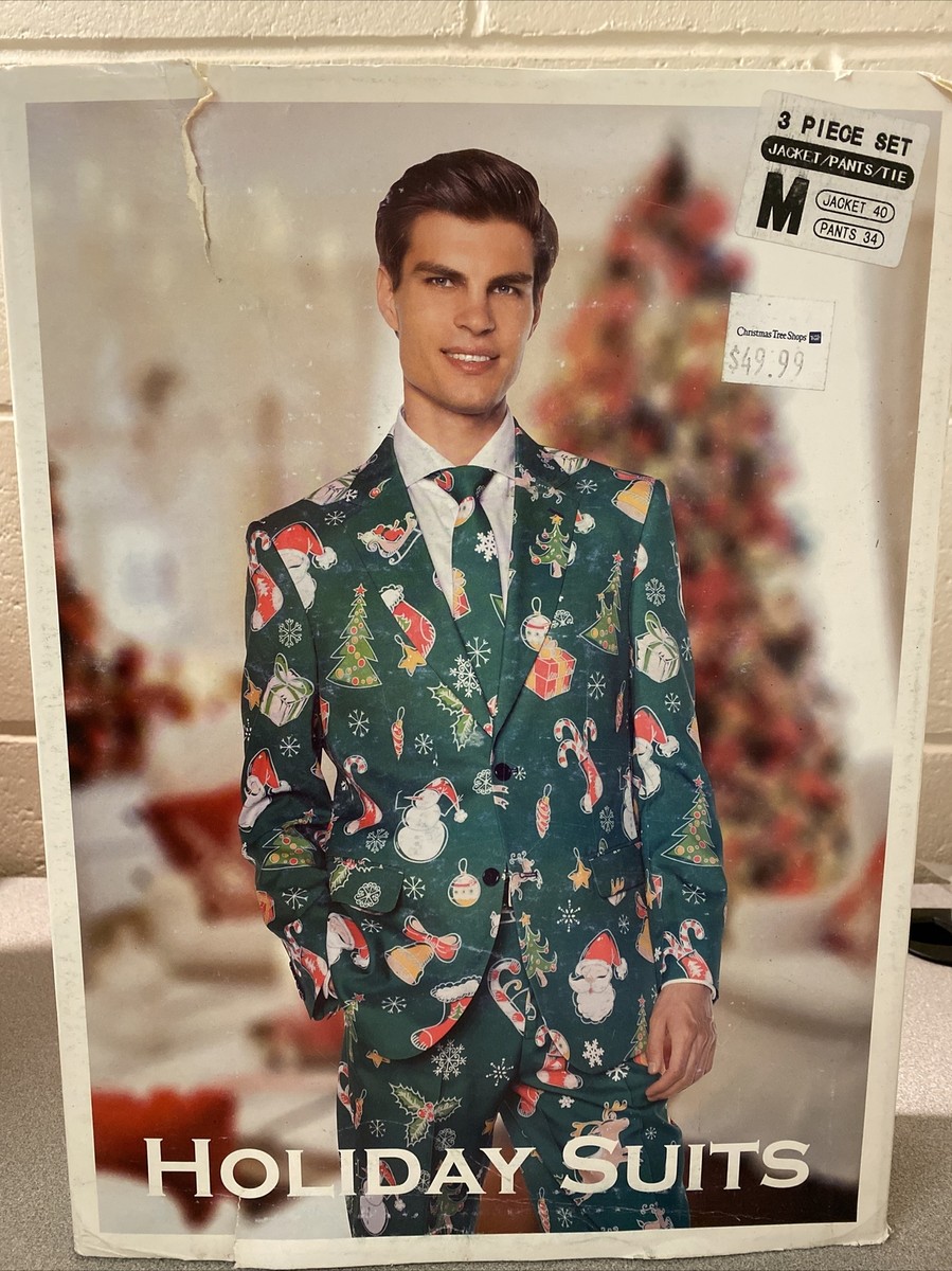 white christmas dresses Braveman Men's Classic Fit Ugly Christmas Suits with Matching Tie main image 0