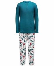 Family Pajamas Men's Long Sleeve Pajama Set Green mitten set  (5576) XL