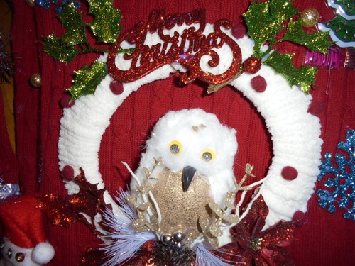 Lighted Handmade Christmas Wreath Ugly Sweater Tacky Women's Red Size Small - Picture 6 of 11