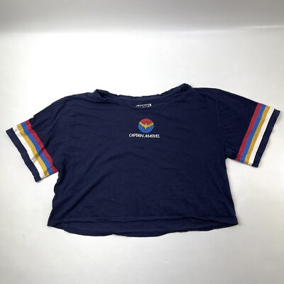 Marvel Comics Captain Marvel Cropped Blue Top T-Shirt Girls Size M 7/9