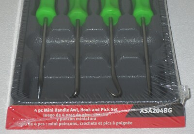 Snap-on 4 PC Mini Handle Awl Hook & Pick Set Green ASA204BG for