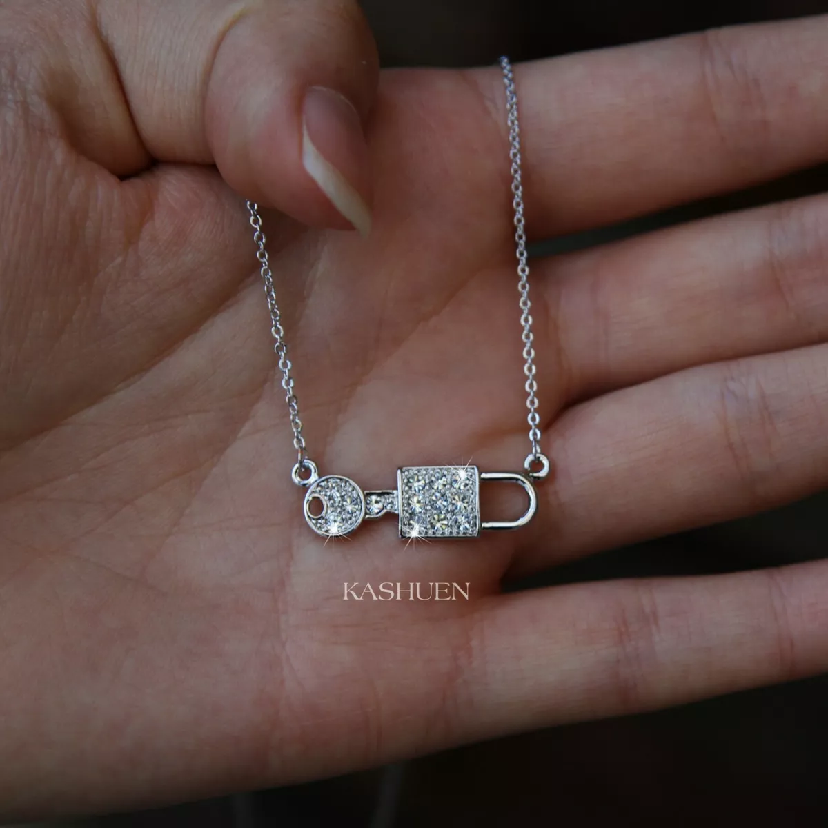 Heart Charm Lock Necklace with Diamonds