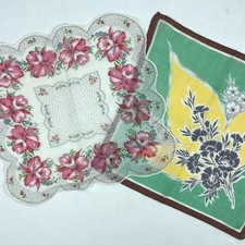 Vintage Hankie Handkerchief Scalloped Edge Daffodil Floral Flower Pair 2