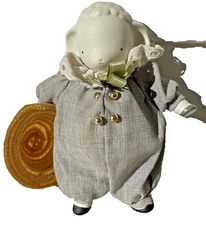 Vintage 1987 Michael & Co Little Lambie Porcelain Hug Doll – Straw Hat Green Bow