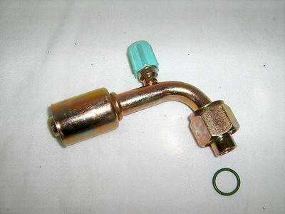 BEADLOCK A/C FITTING STEEL FEMALE 90 DEGREE #10 NUT/HOSE,R134 SERV PORT BL1323-3
