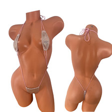 Gold Pink Micro Slingshot Thong Monokini Bikini Exotic Dancewear Swimwear