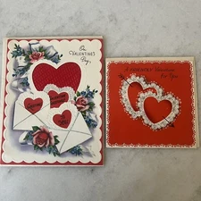 Hallmark Valentine's Card Friendly Double Hearts 1949 + Wishing Well Card Hearts