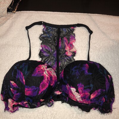 Victoria's Secret PINK Date Padded Front Close Floral Bra 34D Racerback Sexy EUC