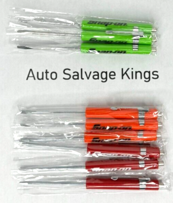 #ad NEW Lot of 9 Snap On Flat Tip Mini Pocket Screwdrivers w Clip Magnetic VARIETY $23.95